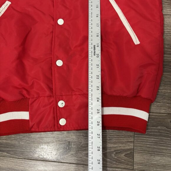 VTG CCM Bomber Jacket Mens S Red White Varsity Retro Nutri Chef Baseball 70s 80s - Picture 7 of 16